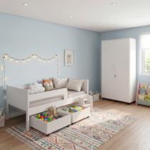 Conjunto Cama Luna Plus + Armário Multiuso Ouro 2 Portas Off Branco com Design Moderno e Funcional