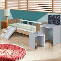 Conjunto Cama Montessoriana Com Colchão Ortobom E Escolinha Infantil Aveiro Oak Branco Azul Melvin Shop Jm