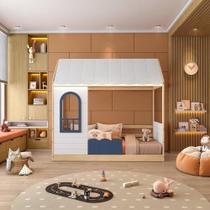 Conjunto Cama Montessoriana Reversível Casinha Telhado, Led, Janela, Grade New Garden Casatema Banco/Azul Conjunto Cama Montessoriana Reversível Casinha Telhado, Led, Janela, Grade New Garden Casatema Banco/Azul