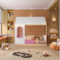 Conjunto Cama Montessoriana Reversível Casinha Telhado, Led, Janela, Grade New Garden Casatema Rosa/Natural Conjunto Cama Montessoriana Reversível Casinha Telhado, Led, Janela, Grade New Garden Casatema Rosa/Natural