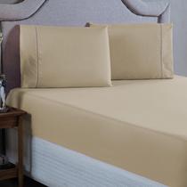 Conjunto Cama Queen 400 Fios Lençol com Elástico Fronha Ponto Palito 3 peças