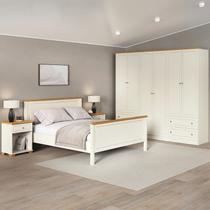 Conjunto Cama Queen Guarda-Roupa 6 Portas 2 Mesas de Cabeceira Ananda CabeCasa MadeiraOriginals Conjunto Cama Queen Guarda-Roupa 6 Portas 2 Mesas de Cabeceira Ananda CabeCasa MadeiraOriginals