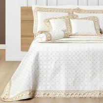 Conjunto Cama Queen Size Pérola Colcha Bordada 100% Algodao