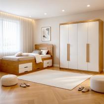 Conjunto Cama Solteiro 5 Gavetas Júlia e Guarda-roupa Casal 4 Portas 4 Gavetas Bergamo Conjunto Cama Solteiro 5 Gavetas Júlia e Guarda-roupa Casal 4 Portas 4 Gavetas Bergamo