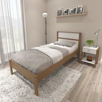 Conjunto Cama Solteiro com 1 Mesa de Cabeceira Marrom/Amêndoa/Branco