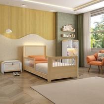 Conjunto Cama Solteiro Montessoriana Reversível,estante 4 Nichos e Led, Sapateira 1 Pt Infantil Wave Casatema