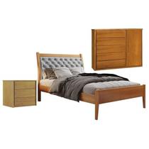 Conjunto Cama Solteiro Vivare, Cômoda 5 Gavetas Unique e Mesa de Cabeceira 3 Gavetas Unique