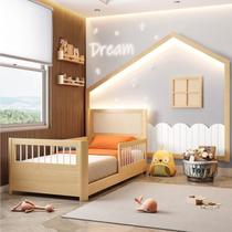 Conjunto Cama Solteiro Wave Montessoriana Led, Grade de Proteção e Moldura Dream Decor Led Casatema Natural / Branco