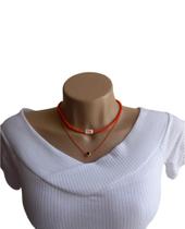 Conjunto Camila, chocker de cristais laranja 39 cm com corrente bolinha laranja 45 cm
