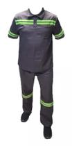 Conjunto Camisa 2 Botões e Calça Refletiva Obras Brim 100% Algodão