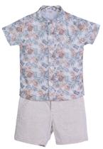 Conjunto Camisa Bermuda Estampada Azul Linna Valentina