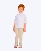 Conjunto Camisa Branca Gola Padre e Calça Sarja Bege Infantil Masculino Vigat 3202