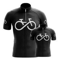 Conjunto Camisa Ciclismo Bike Forever Preta Pai E Filho Esportiva Uv Mtb