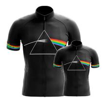 Conjunto Camisa Ciclismo Pink Floyd Preta Pai E Filho Esportiva Bike Uv Mtb