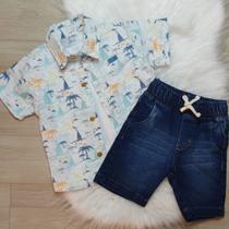 Conjunto Camisa com Regata e Bermuda Branco com azul