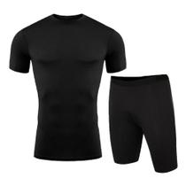 Conjunto camisa e bermuda térmica masculina segunda pele proteção UV TB moda fitness