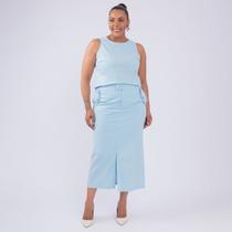 Conjunto camisa e saia plus size com bolso flap saia longa fem