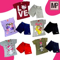Conjunto Camisa e Shorts Feminino Infantil 446 - Personagens Barbie, Marie, Super Poderosas