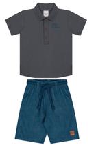 Conjunto Camisa Gola Polo Mais Bermuda de Linho Infantil Masculino