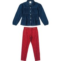 Conjunto Camisa Jeans Jogger Malwee Carinhoso Menina Calça Tam 1 ao 16 Infantil Juvenil Feminina