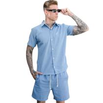 Conjunto Camisa Linho Masculino Linho botão Bermuda Linho