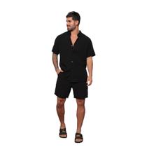 Conjunto Camisa Lisa Short Masculino Tecido Viscose - Envo Imediato