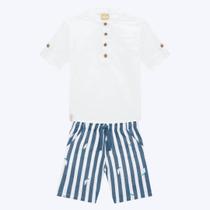 Conjunto Camisa Manga Curta e Bermuda Listrada Infantil Menino Milon 2000590 Conjunto Camisa Manga Curta e Bermuda Listrada Infantil Menino Milon 2000590