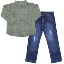 Conjunto Camisa Manga Longa Xadrez Verde e Calça Jeans