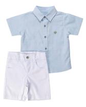 Conjunto Camisa Menino + Bermuda Sarja 100% Algodão - Anjos Baby