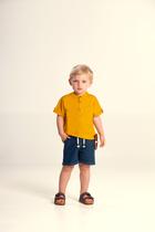 Conjunto Camisa Mostarda Botão Shorts jeans Glinny