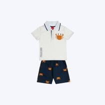 Conjunto Camisa Polo Manga Curta E Bermuda Estampa Caranguejo Infantil Menino Kyly 1001070 Mescla White