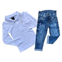 Conjunto Camisa Polo Manga longa e Calça Jeans Gold Infantil