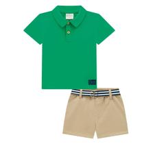 Conjunto Camisa Polo Meia Malha Bermuda em Sarja e Cinto de Cadarço- LucBoo