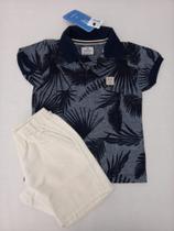 Conjunto Camisa Polo Tamanho 08 Fundo Mescla e Folhagem e Bermuda Palha
