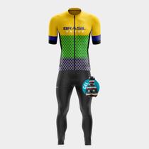 Conjunto Camisa Premium Masculina de Ciclismo Calça Gel Bolsos Ziper total Proteção Uv