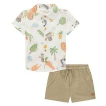 Conjunto camisa safari wave bermuda linho luc.boo