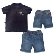 Conjunto Camisa Short Bebê Menino Jeans Listrado Upi Uli