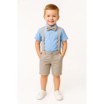 Conjunto Camisa Social Bermuda Suspensório Gravata Menino Conjunto Camisa Social Bermuda Suspensório Gravata Menino