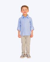 Conjunto Camisa Social Manga Longa Azul Claro e Calça Sarja Infantil Masculino Vigat 3215