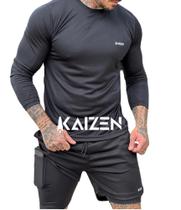 Conjunto Camisa Térmica Manga Longa e Bermuda Com Segunda Pele Interna Preta