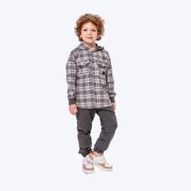 Conjunto Camisa Xadrez Moletom com Capuz e Calça Moletom Cinza Infantil Menino Vigat 3006 Conjunto Camisa Xadrez Moletom com Capuz e Calça Moletom Cinza Infantil Menino Vigat 3006