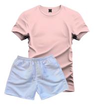 Conjunto Camiseta 100% Algodão Lisa + Short Tactel Branco