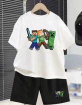 Conjunto Camiseta Algodão Bermuda Menino Estampa Minecraft