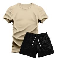 Conjunto Camiseta Algodão Lisa Premium + Short Tactel Preto