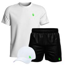 Conjunto Camiseta Algodão Short Tactel E Boné