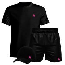 Conjunto Camiseta Algodão Short Tactel E Boné