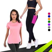 Conjunto CAMISETA Blusinha DRY FIT + CALÇA LEGGING BOLSOS Femininos Academia Fitness Furadinho 628