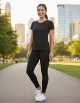 Conjunto CAMISETA Blusinha DRY FIT furadinho + CALÇA leg LEGGING REDINHA Feminino Academia 627