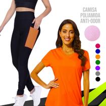 Conjunto CAMISETA Blusinha DRY FIT MALHA FRIA POLIAMIDA + Calça LEGGING BOLSOS Academia Fitnes 534