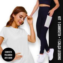 Conjunto camiseta Blusinha DRY FIT MALHA FRIA POLIAMIDA + Calça LEGGING BOLSOS Academia Fitnes 534